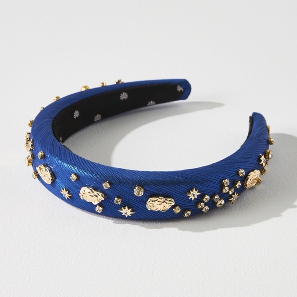 Lele Sadoughi Zodiac Virgo Sapphire Gold Embellished Alice Headband NEW - Picture 2 of 6